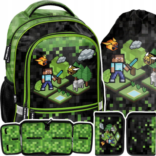 Minecraft viackomorový školský batoh Paso čierny, Odtiene zelenej, Viacfarebný 19 l + 2 ďalšie produkty